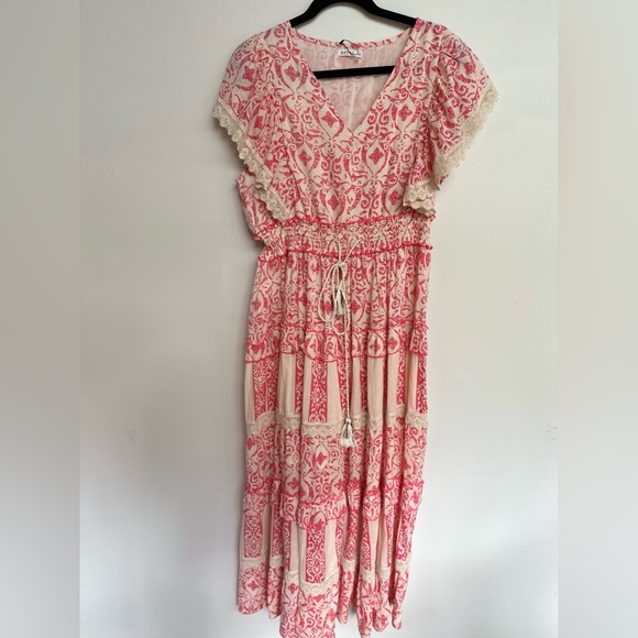 Tiered Embellished Bohemian Peasant Maxi Dress - Picture 1 of 5